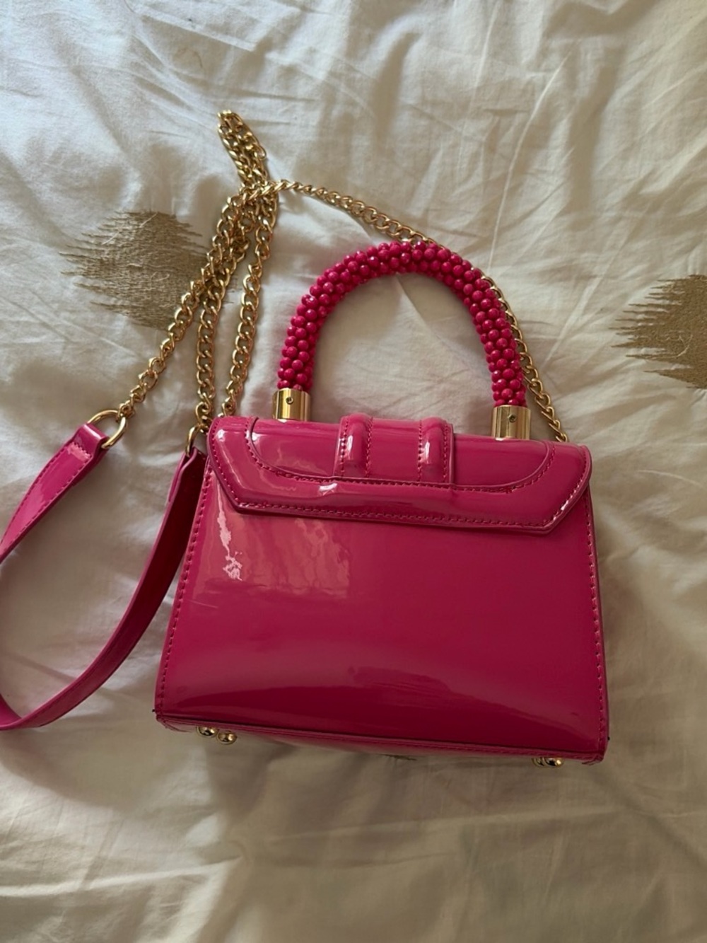 Hot Pink Mini Top-Handle Bag with Gold Chain Strap - Picture 2 of 4
